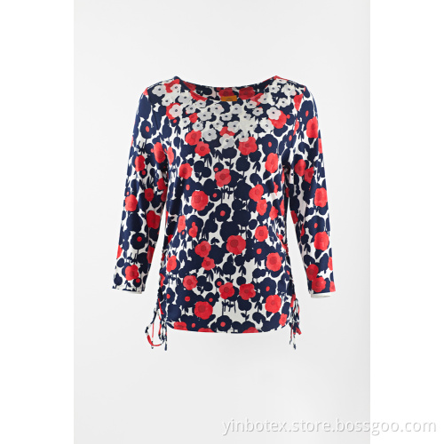 printed ladies knit T-shirt with 3/4 sleeve